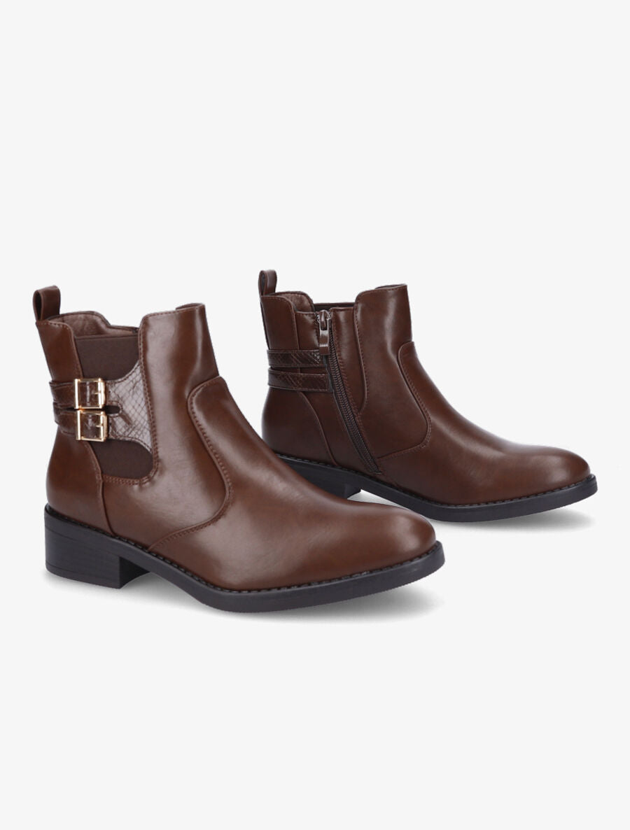 Bottines à sangle effet python - Marron - 4