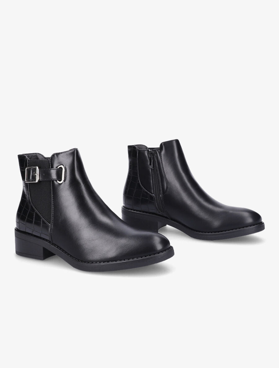 Bottines élastiquées à contrefort croco - Noir - 4