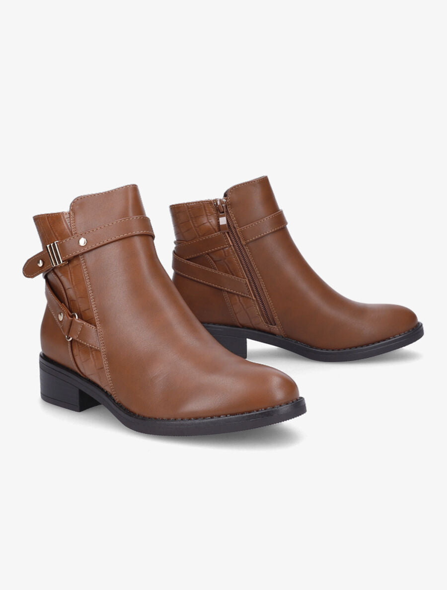 Bottines en simili à sangle - Camel - 4