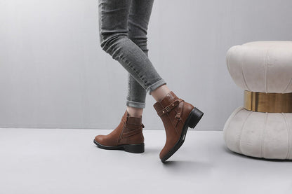 Bottines en simili à sangle - Camel - 5