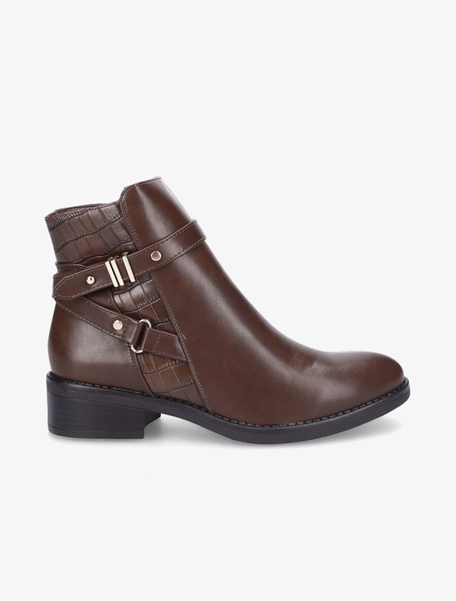 Bottines en simili à sangle - Marron - 6