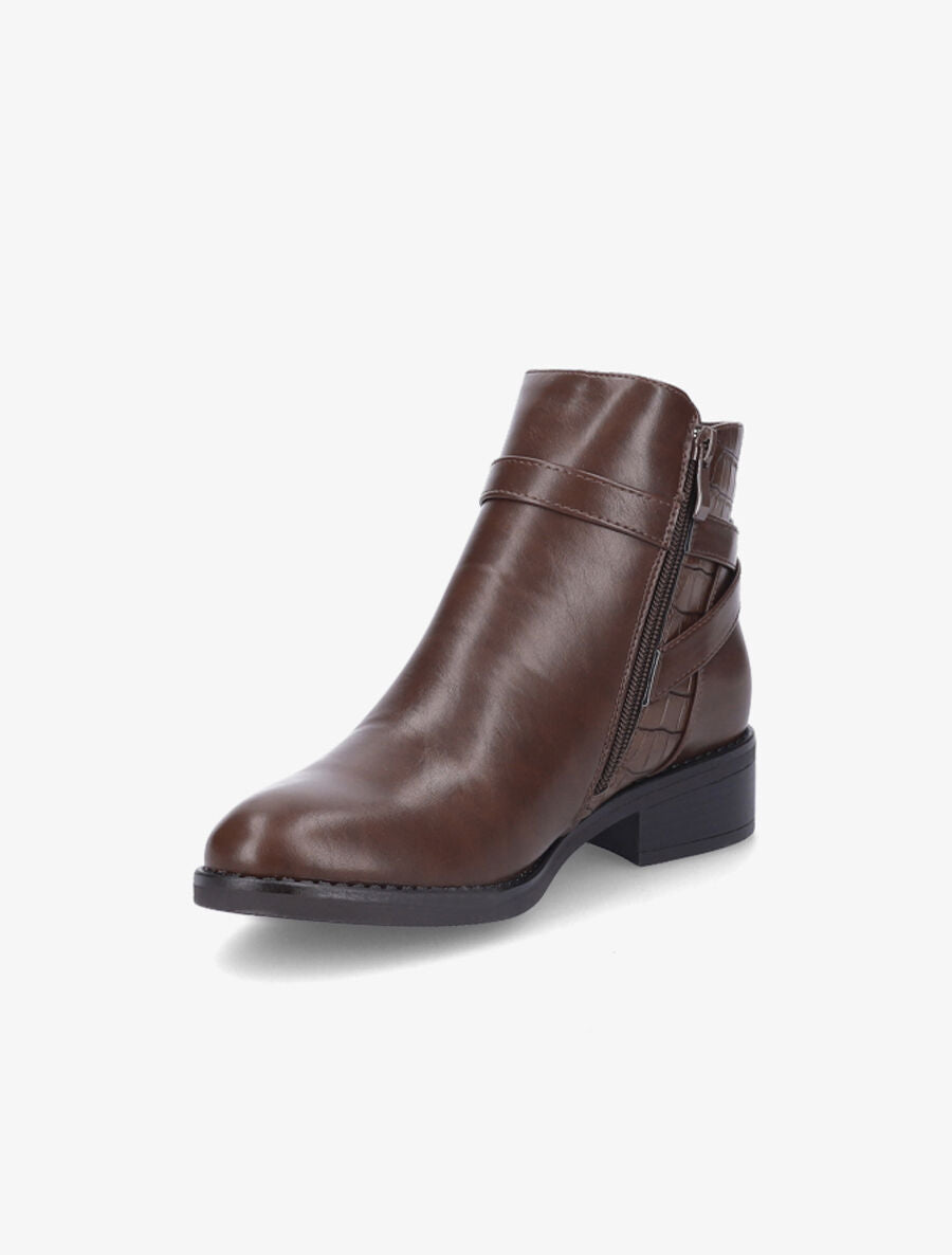 Bottines en simili à sangle - Marron - 3
