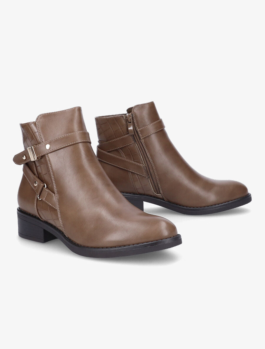 Bottines en simili à sangle - Taupe - 4