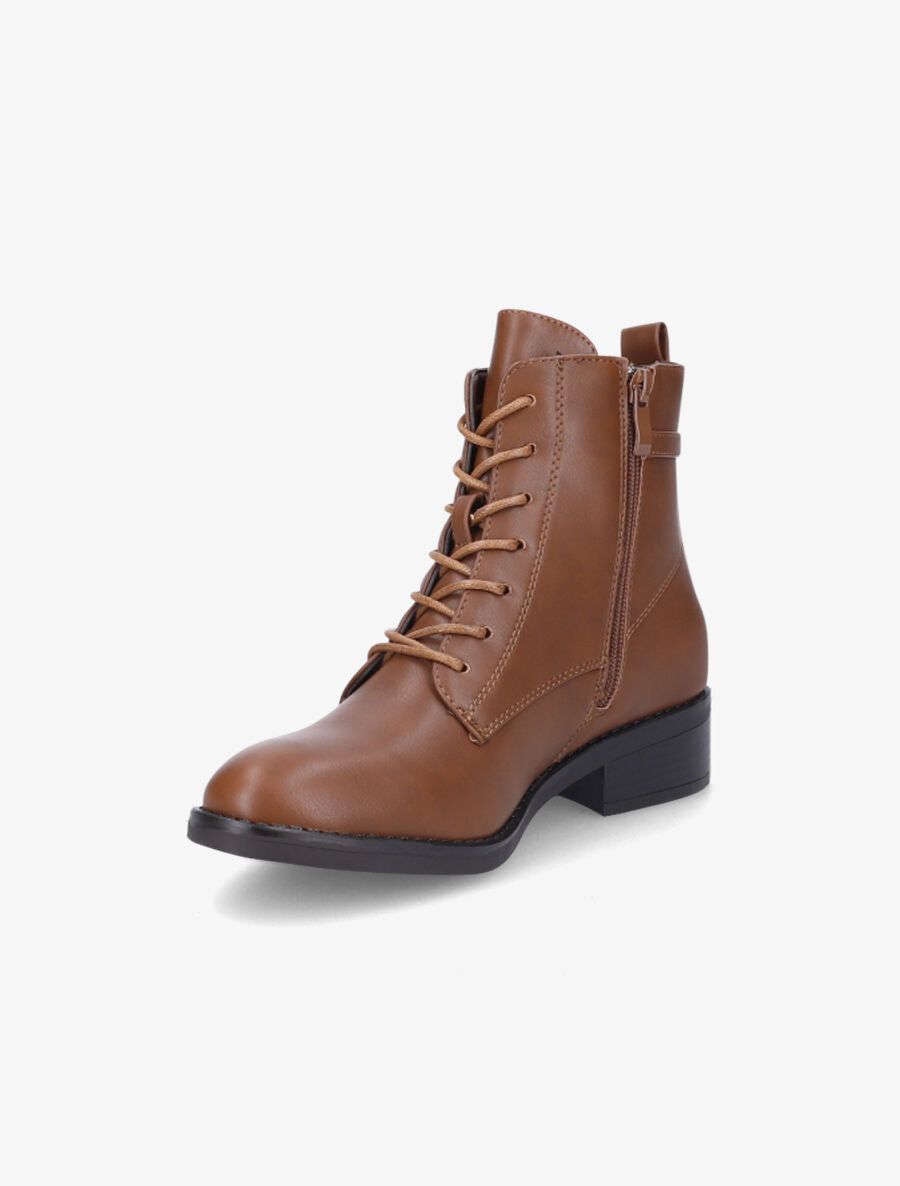 Bottines lacées à boucle stylisée - Camel - 3
