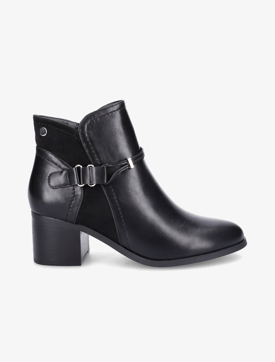 Bottines bi-matière à sangle stylisée - Noir - 1