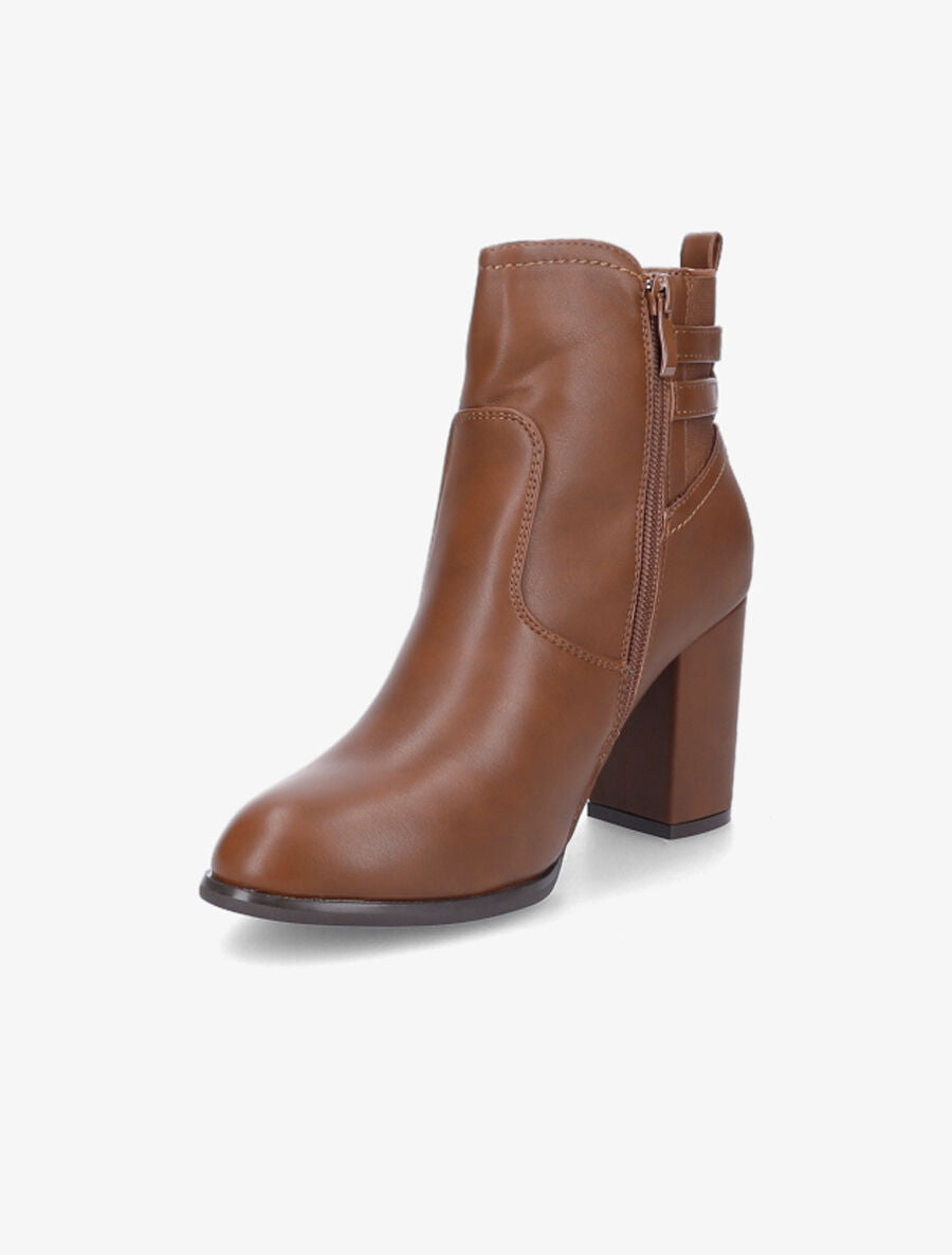Bottines à talon et boucles en simili - Camel - 3