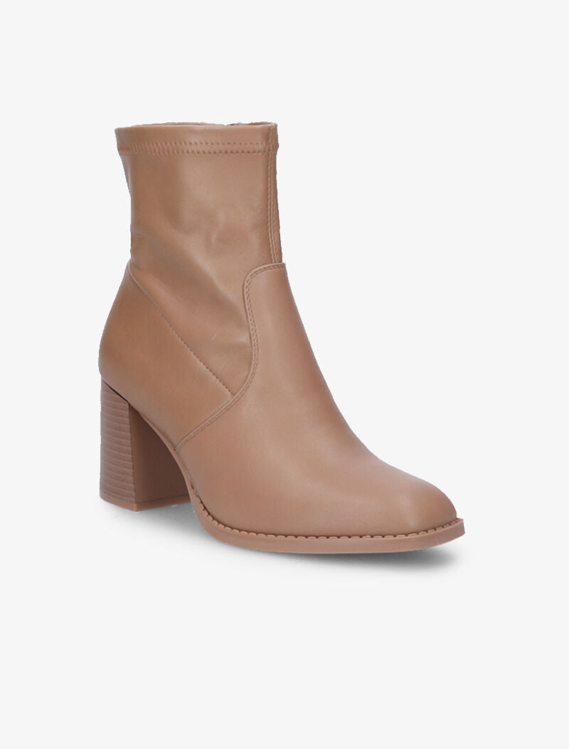 Bottines à bouts carré et talons trapèze - Taupe - 3