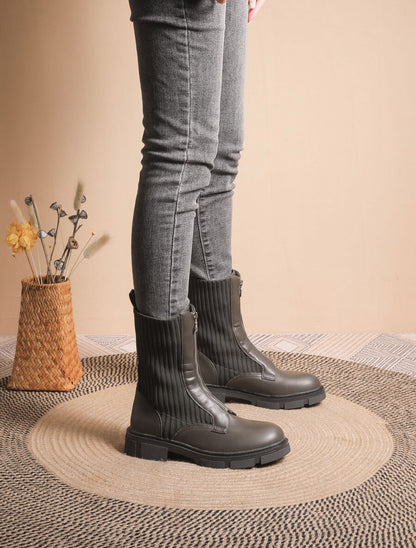 Boots zippées bi-matière - Kaki - 5