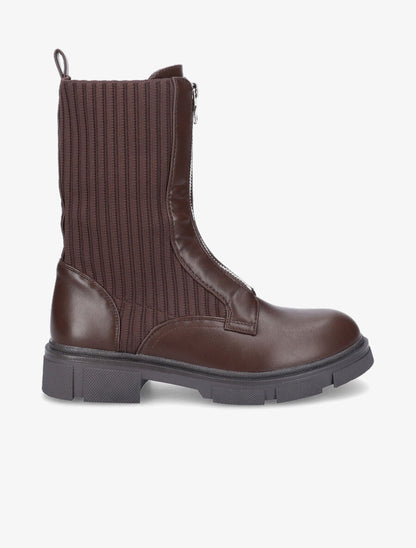 Boots zippées bi-matière - Marron - 1