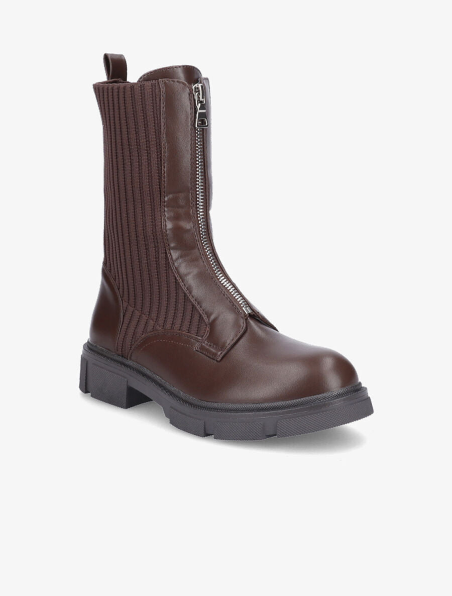 Boots zippées bi-matière - Marron - 2