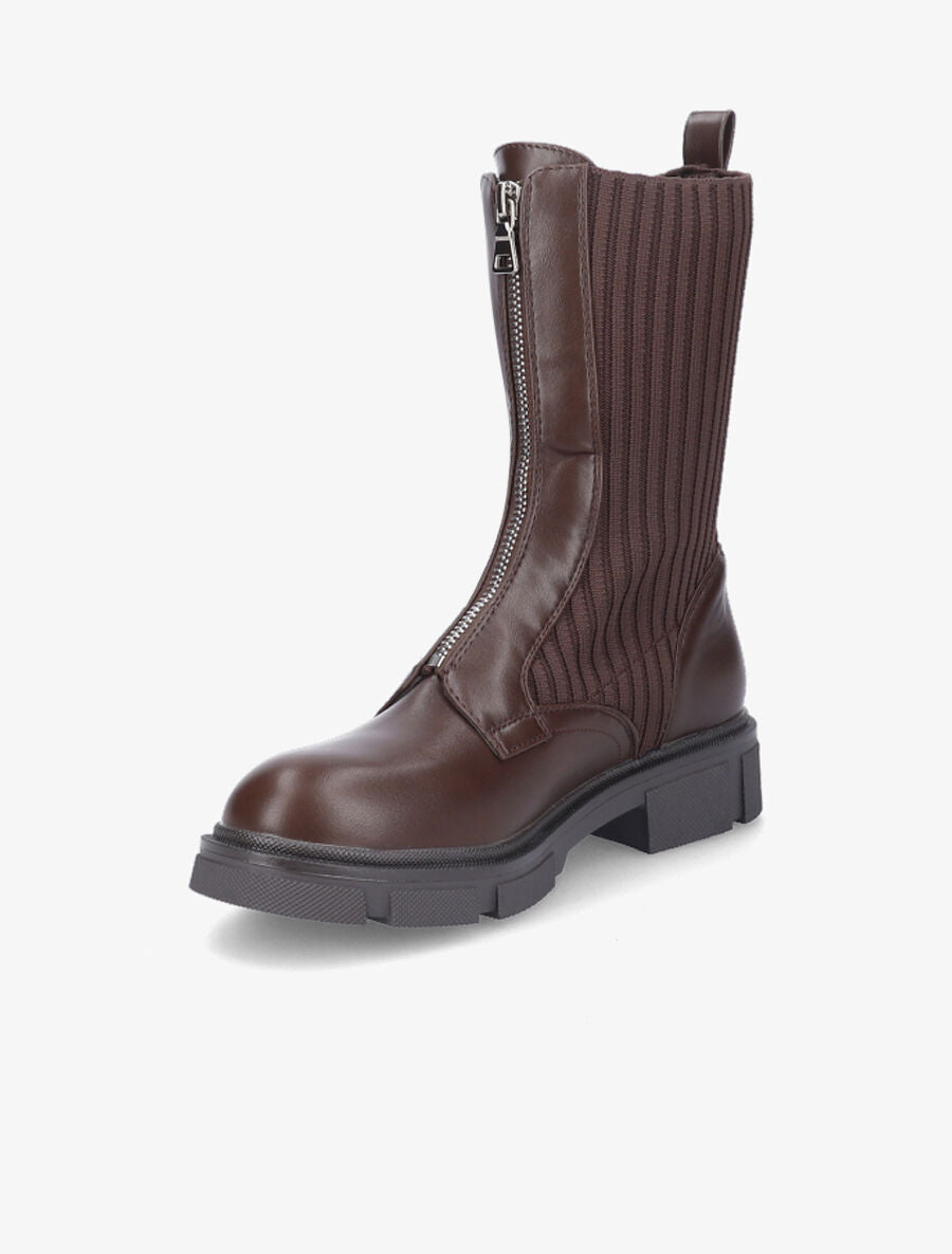 Boots zippées bi-matière - Marron - 3