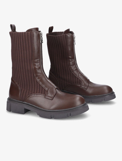 Boots zippées bi-matière - Marron - 4