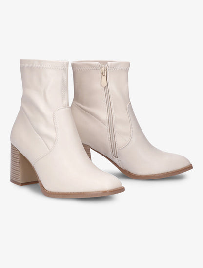 Bottines à bouts carré et talons trapèze - Beige - 1