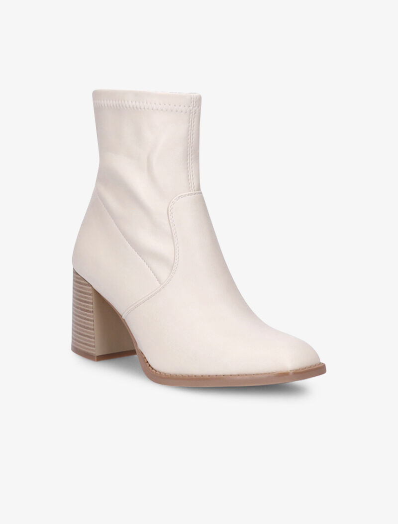 Bottines à bouts carré et talons trapèze - Beige - 3