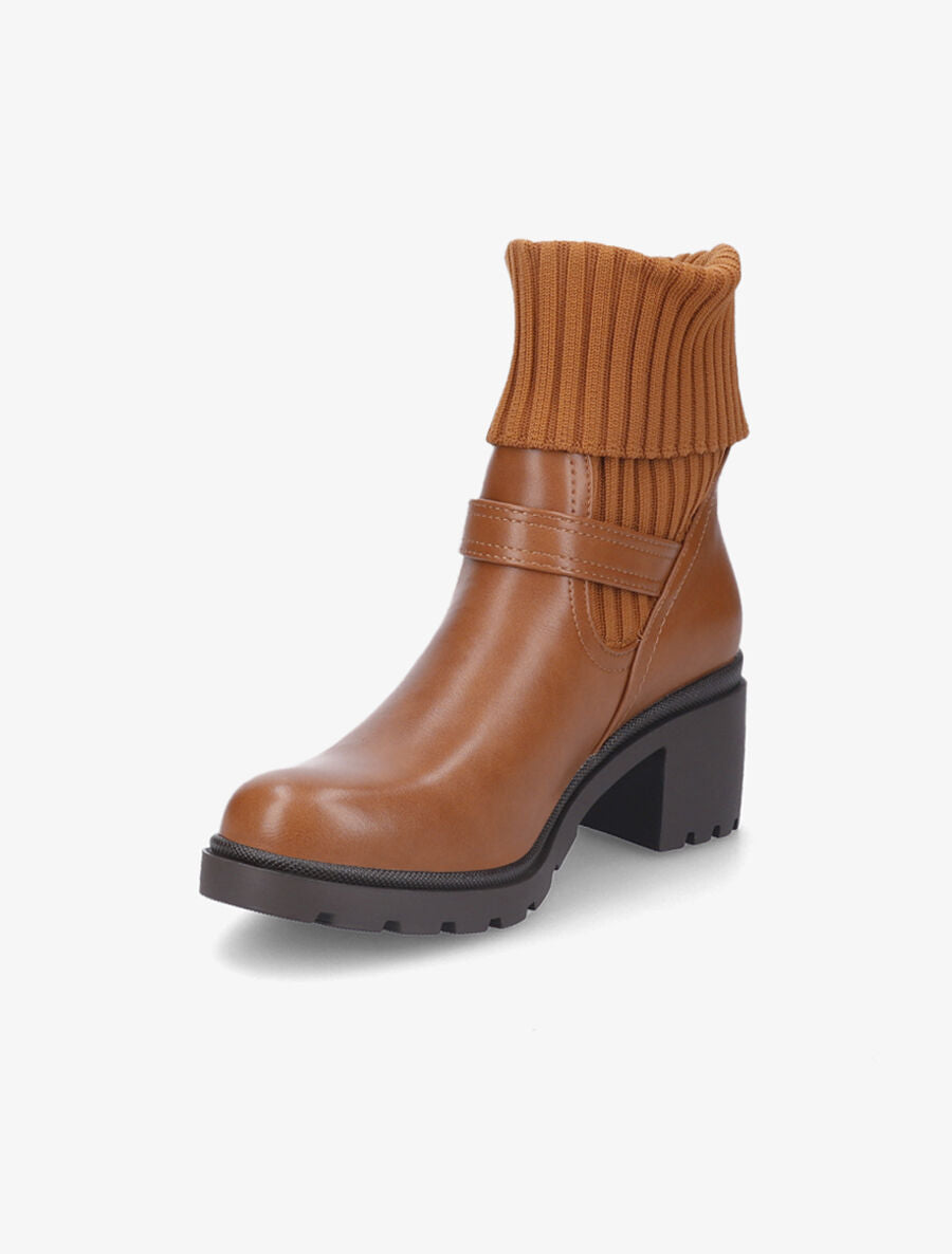 Boots côtelées à talon style motard - Camel - 3