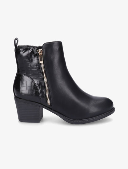 Bottines à contrefort effet croco - Noir - 1