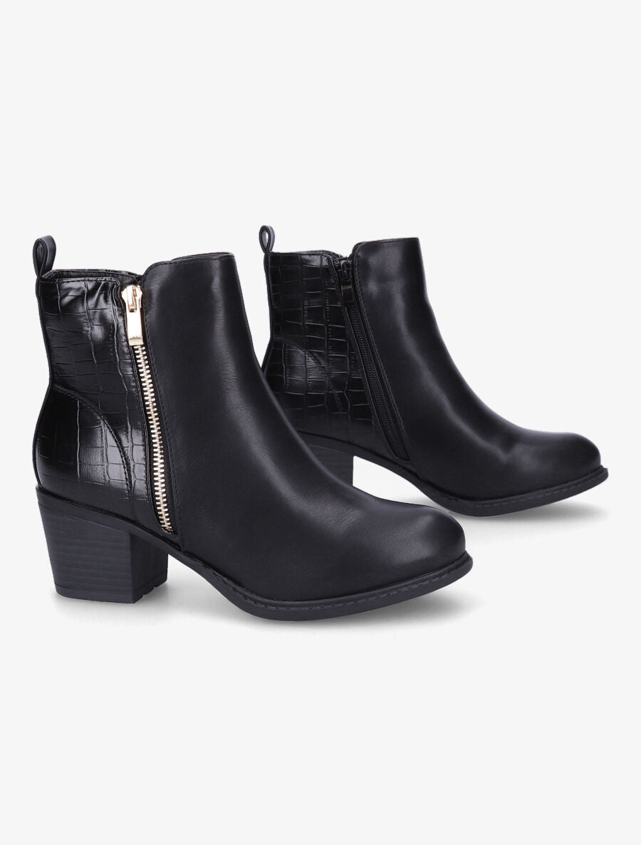Bottines à contrefort effet croco - Noir - 4