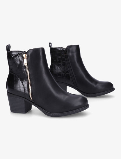 Bottines à contrefort effet croco - Noir - 4