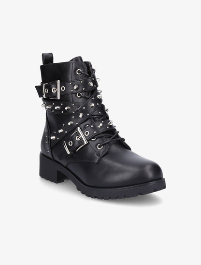 Bottines à sangles ornées de picots et strass - Noir - 2