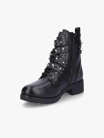 Bottines à sangles ornées de picots et strass - Noir - 3