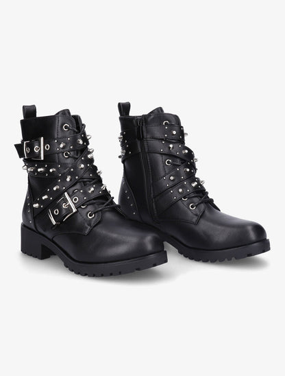 Bottines à sangles ornées de picots et strass - Noir - 4