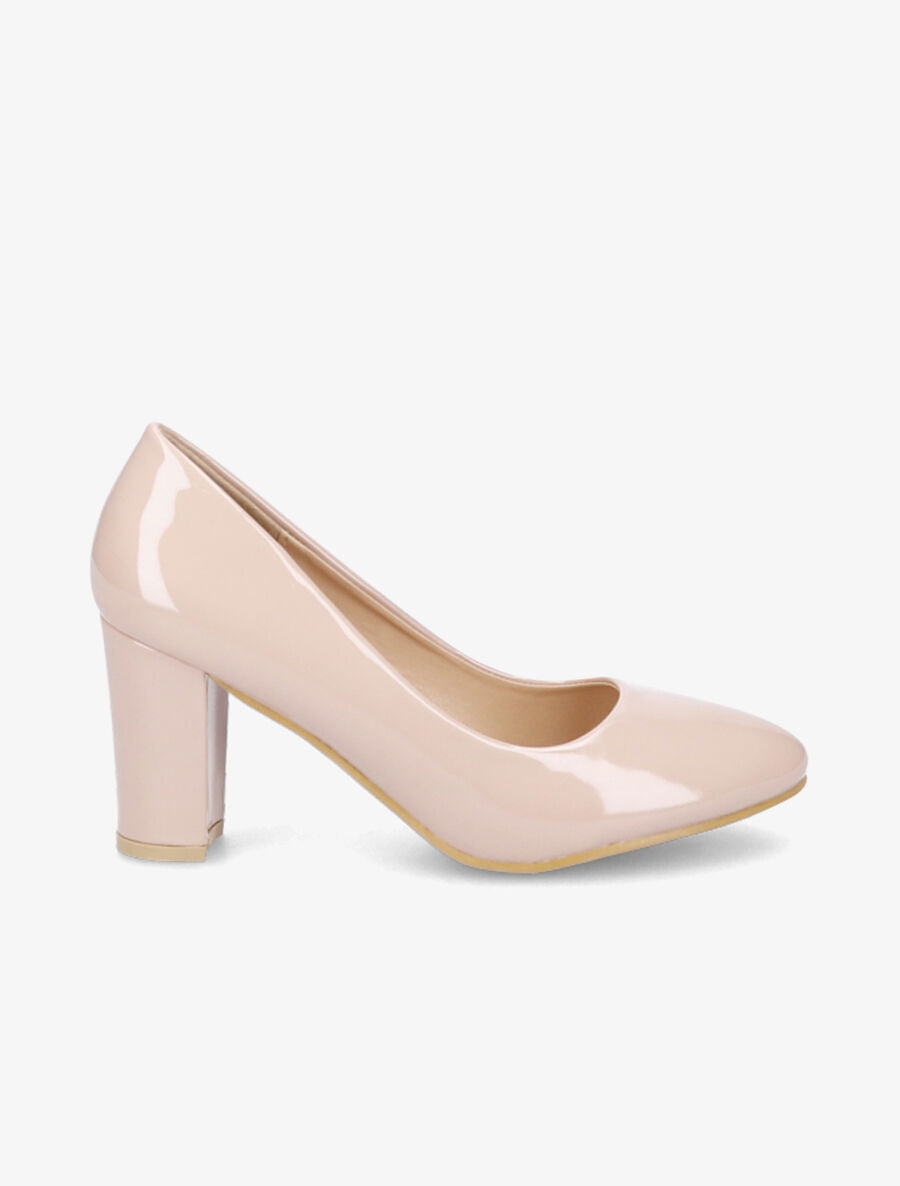 Escarpins vernis à talon épais - Beige - 5