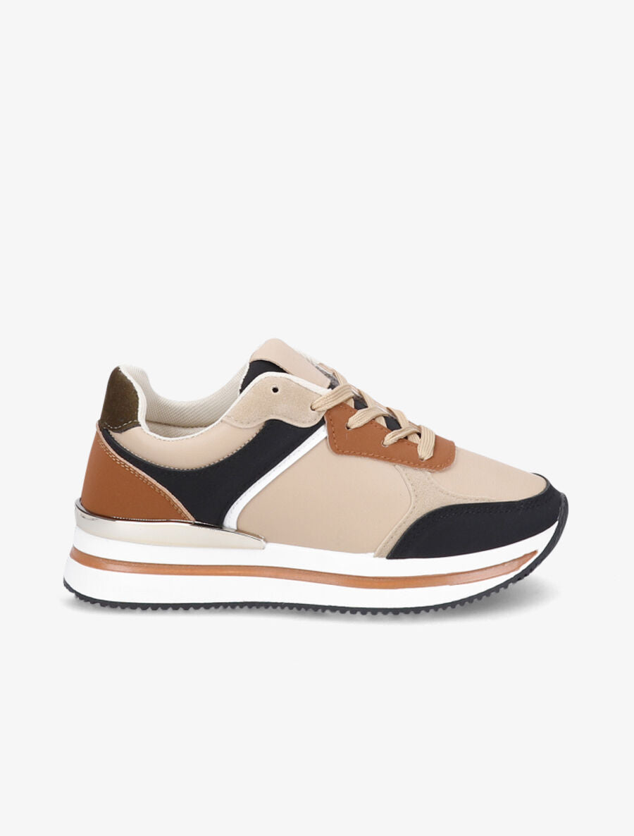 Baskets en simili et suédine - Beige - 5