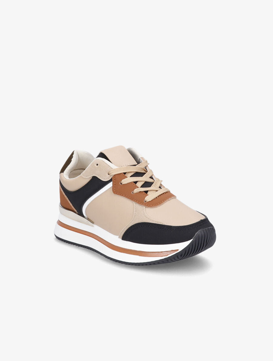 Baskets en simili et suédine - Beige - 2