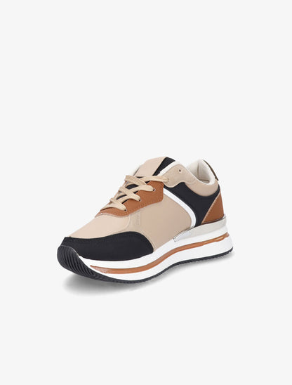 Baskets en simili et suédine - Beige - 3