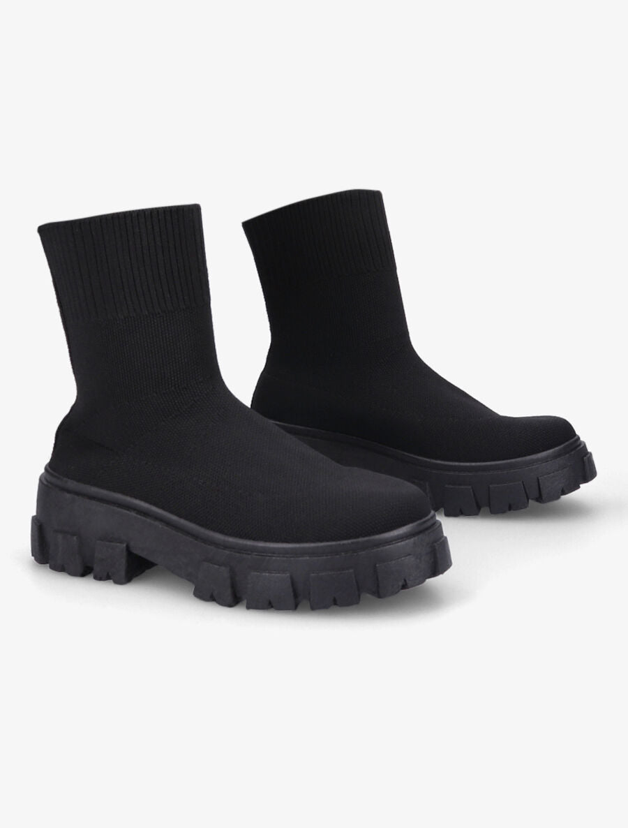Boots en tissu à semelle crantée - Noir - 4