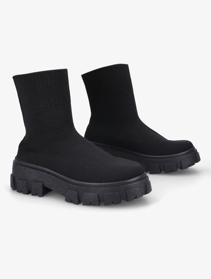 Boots en tissu à semelle crantée - Noir - 4