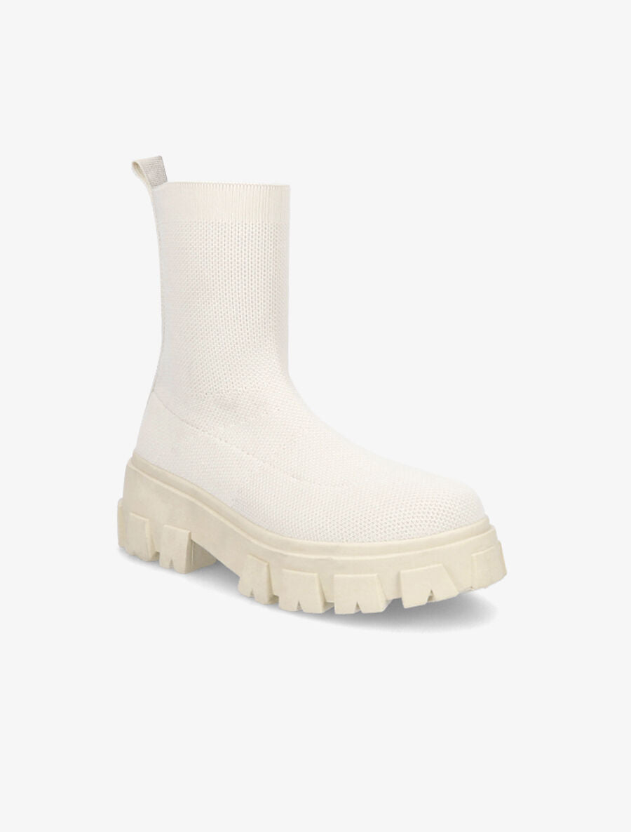 Boots en tissu à semelle crantée - Beige - 2