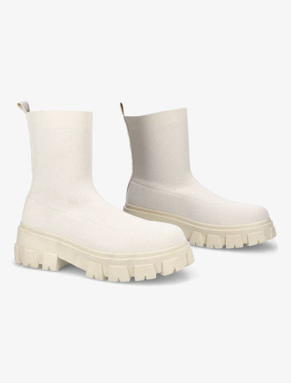 Boots en tissu à semelle crantée - Beige - 4