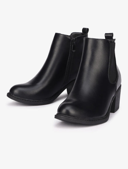 Bottines à talon en simili - Noir - 5