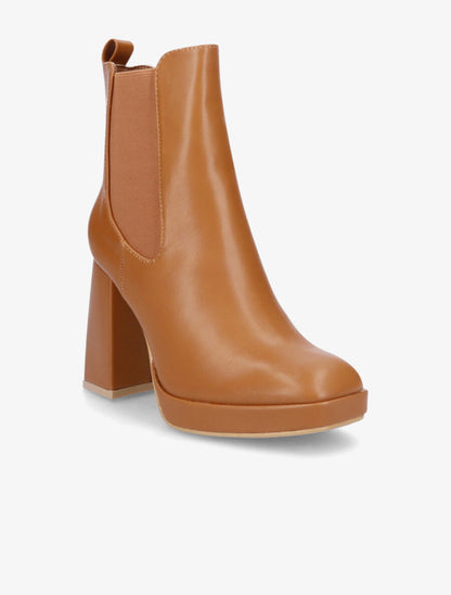 Bottines à talon et bout carré - Camel - 2