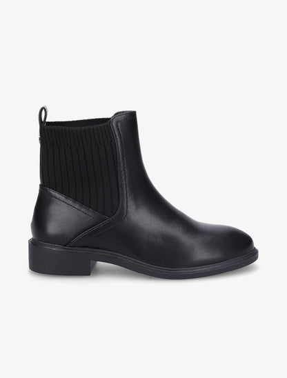 Bottines plates en simili et tissu côtelé - Noir - 1