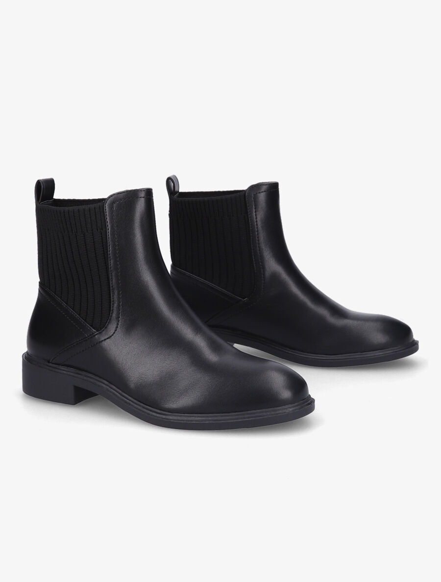 Bottines plates en simili et tissu côtelé - Noir - 4