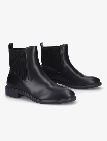 Bottines plates en simili et tissu côtelé - Noir - 4