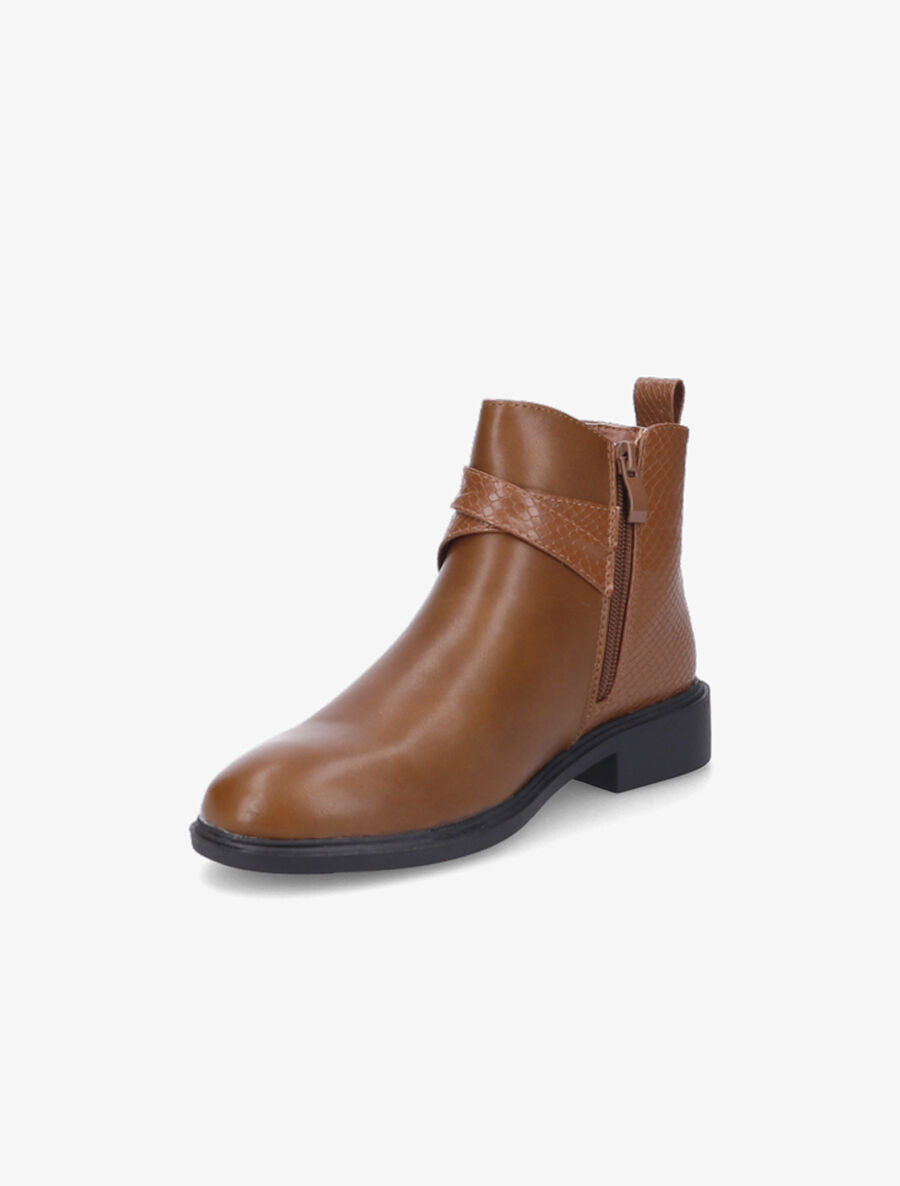 Bottines plates à contrefort effet python - Camel - 3
