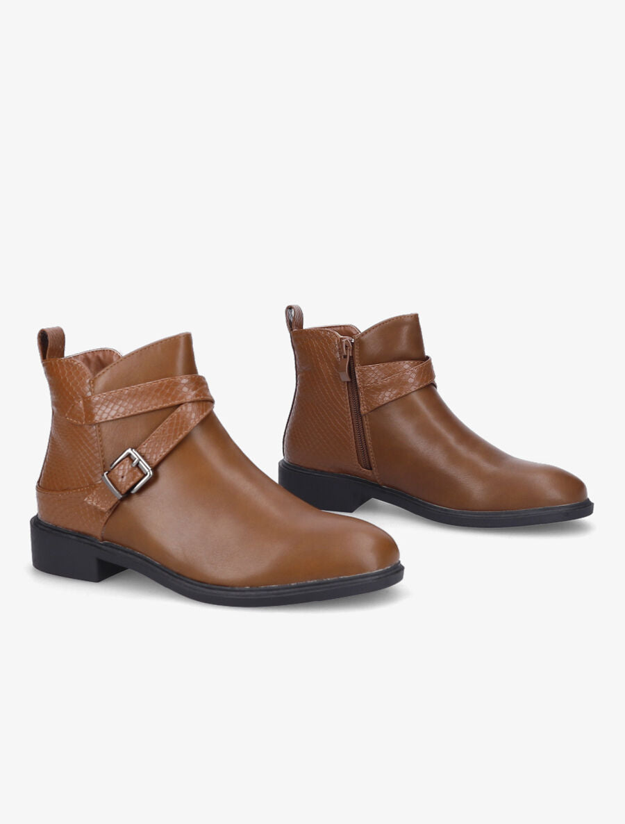Bottines plates à contrefort effet python - Camel - 4