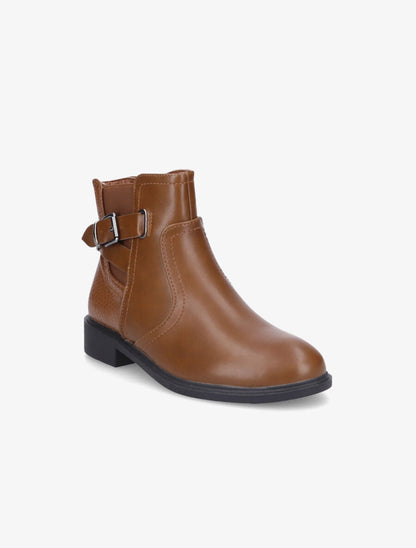Bottines plates à contrefort effet python et sangles - Camel - 2