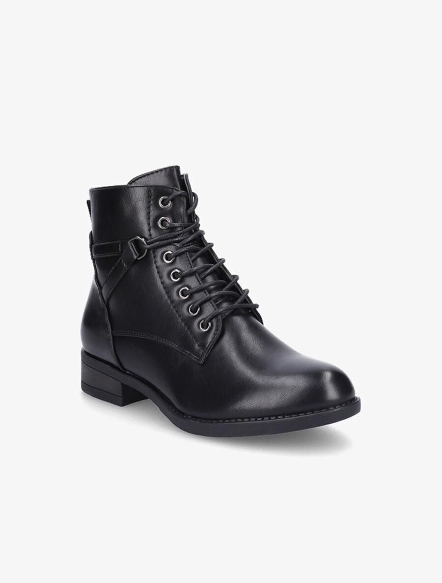 Bottines à lacets et sangles - Noir - 2