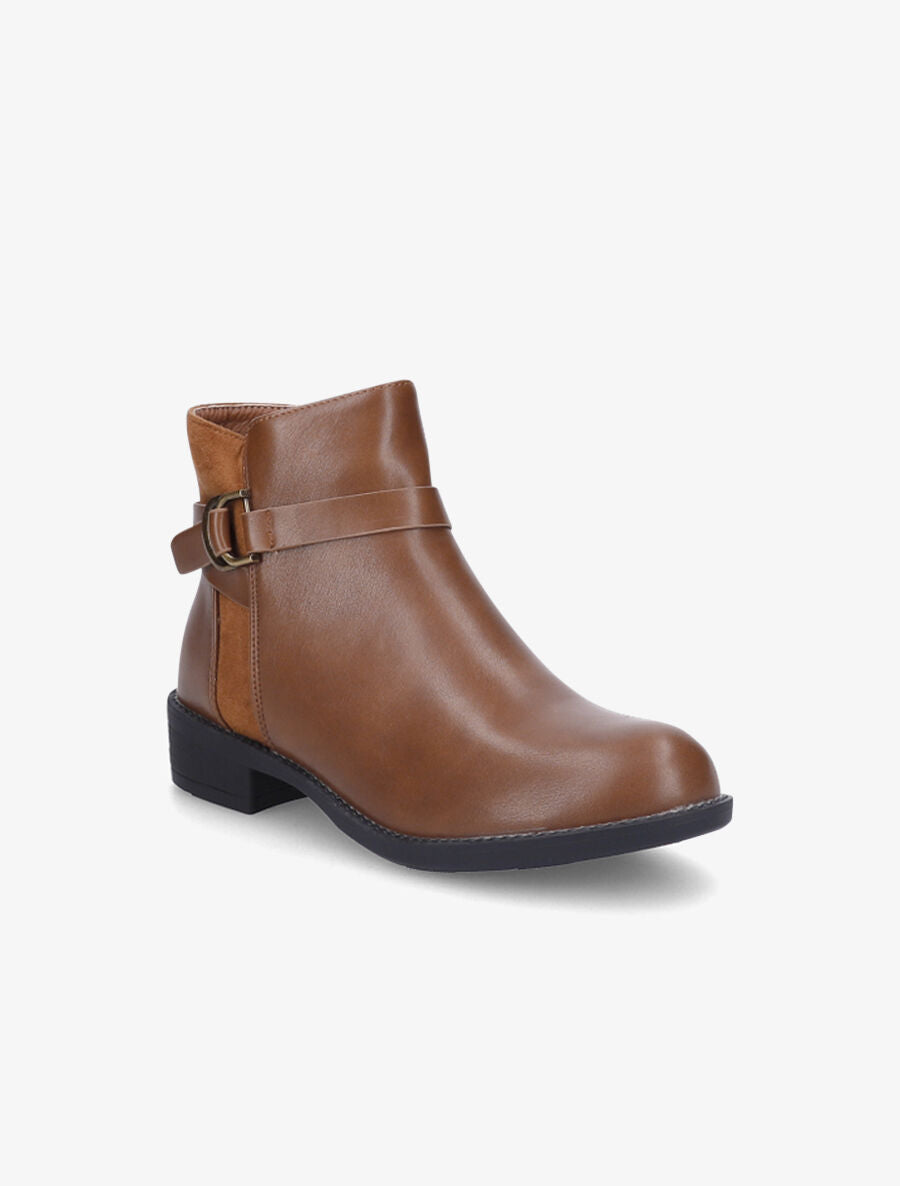 Bottines bimatière à boucle métallique - Camel - 2
