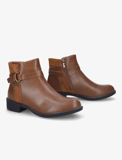 Bottines bimatière à boucle métallique - Camel - 4