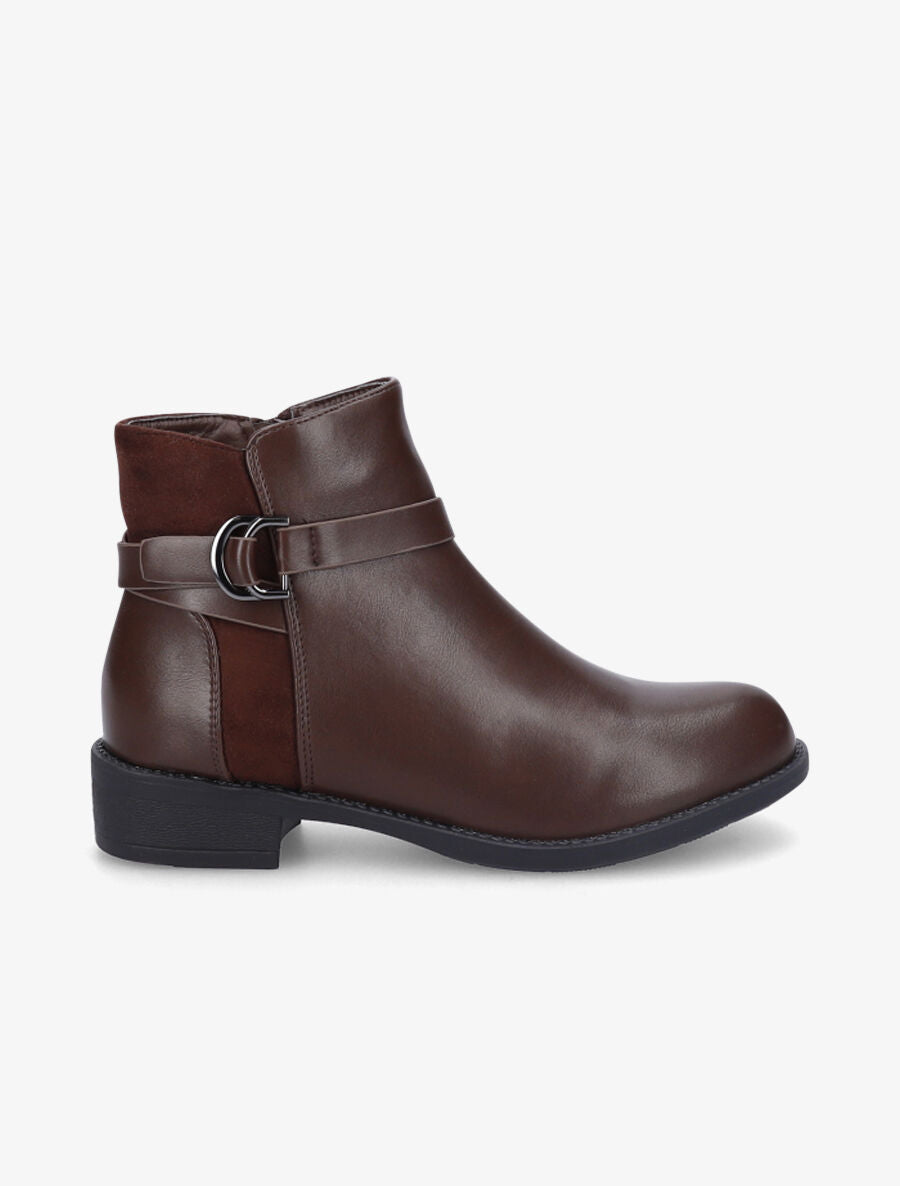 Bottines bimatière à boucle métallique - Marron - 5