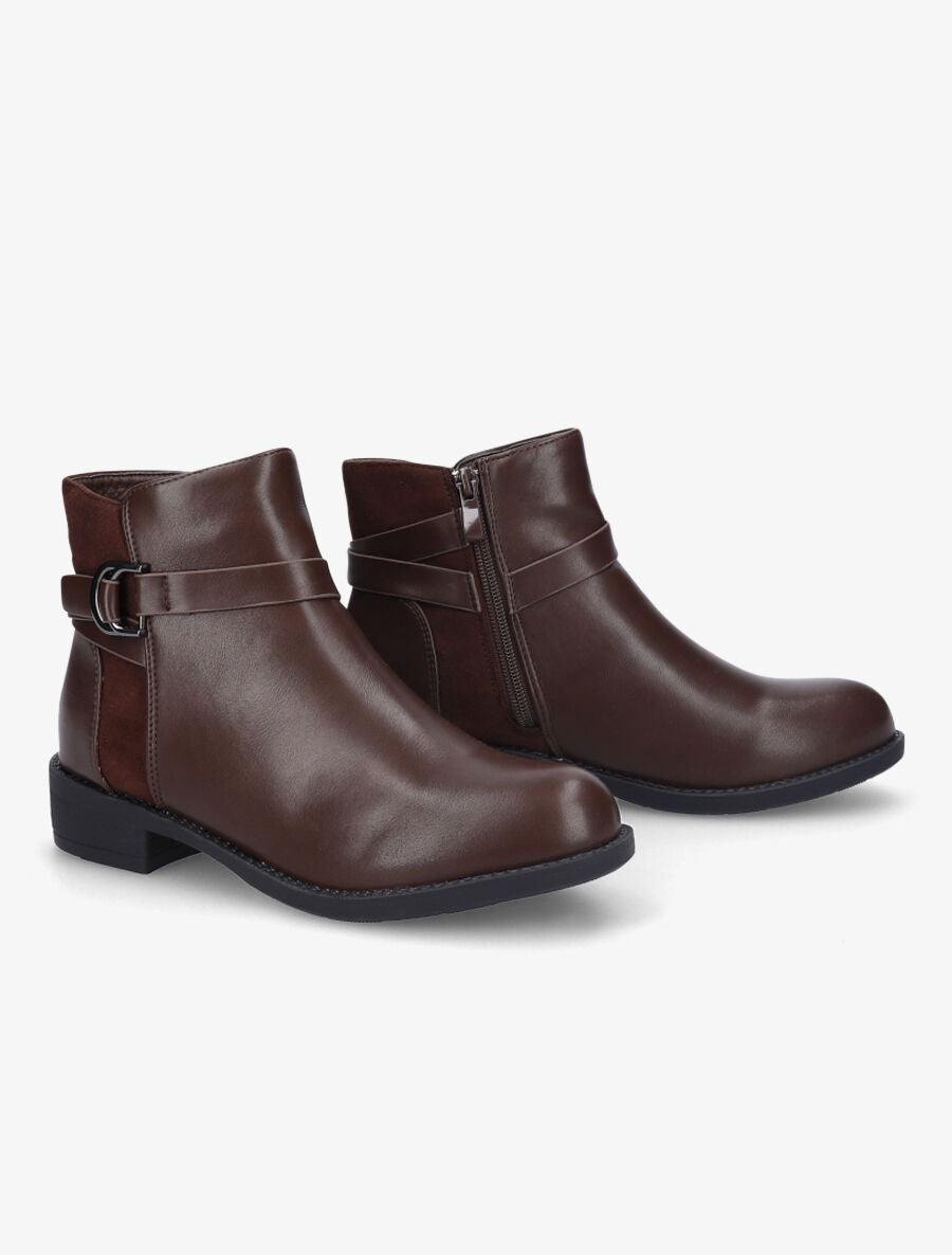 Bottines bimatière à boucle métallique - Marron - 4