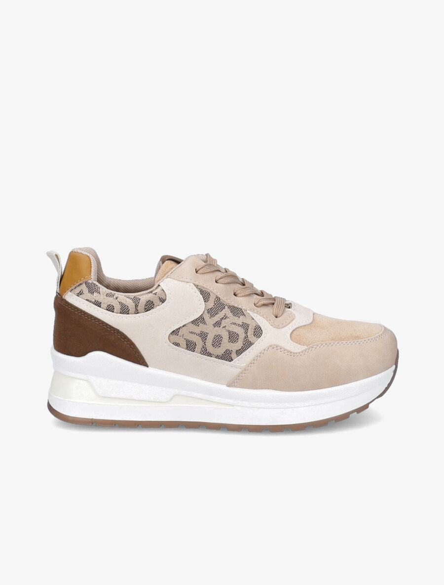 Baskets en suédine et jacquard - Beige - 1