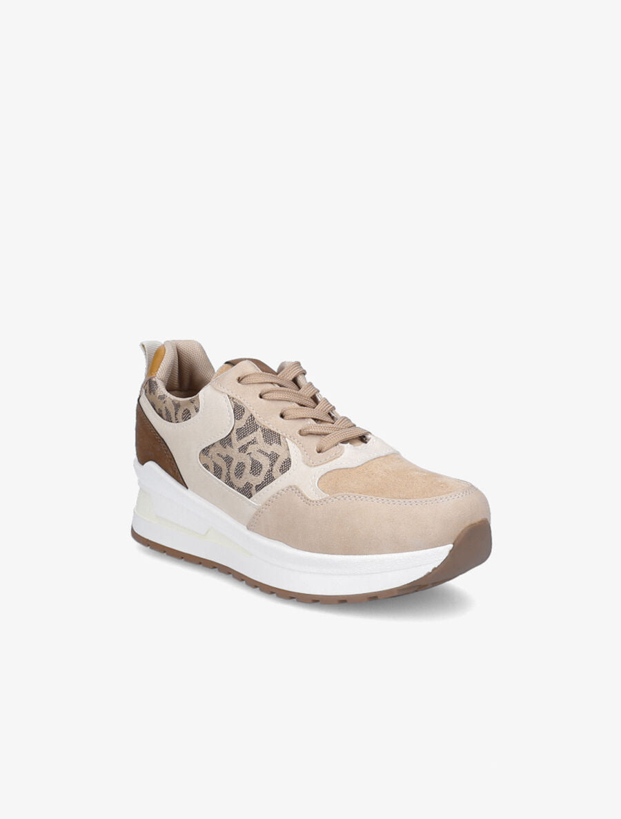 Baskets en suédine et jacquard - Beige - 2