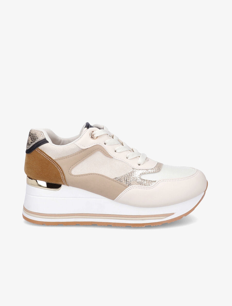 Baskets compensées en suédine - Beige - 1