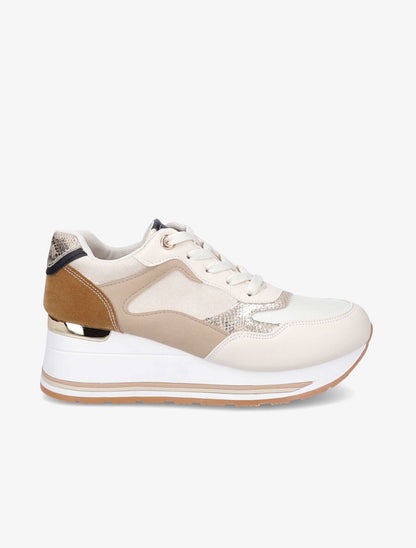 Baskets compensées en suédine - Beige - 1